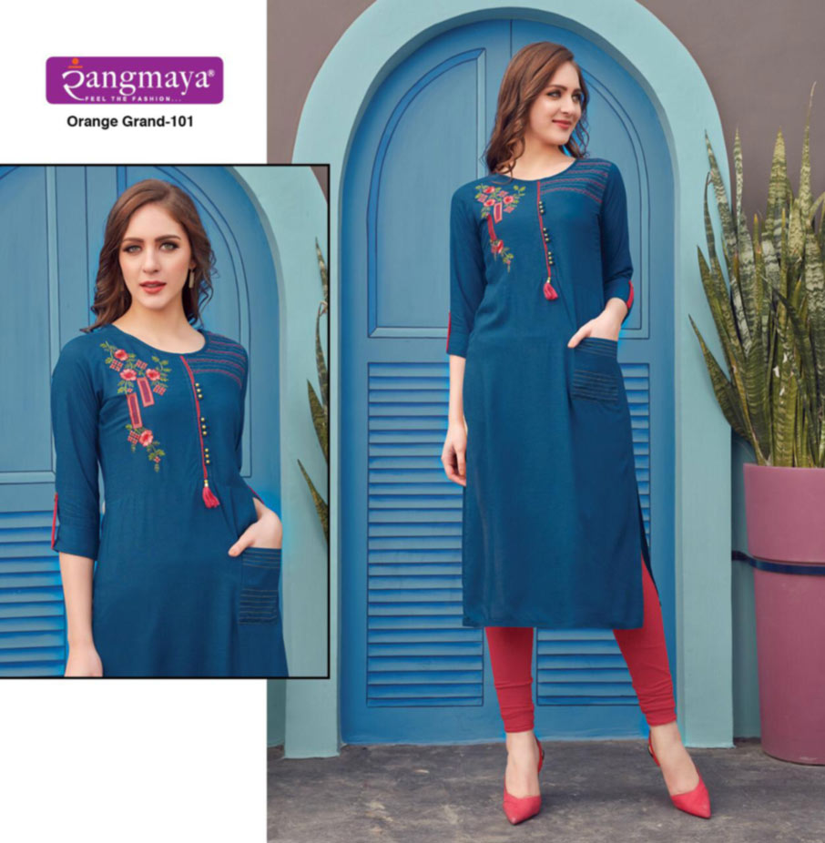 Orange Grand Rayon Kurti Clothing Set Orange Grand Rayon Kurti Clothing Set
